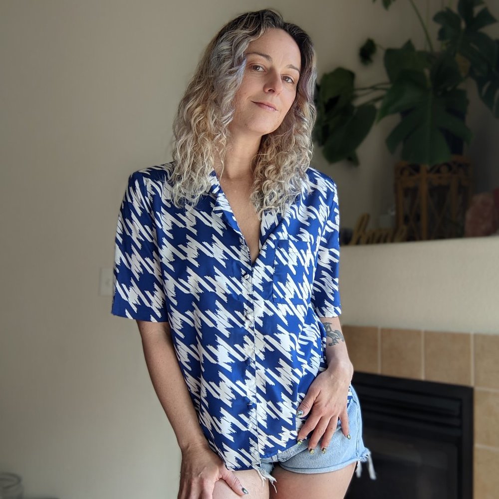 80s Vintage Jonathan Martin Button Down Blouse w/Shoulder Pads